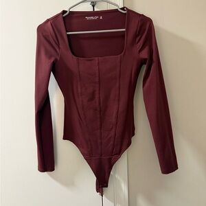 Abercrombie & Fitch Maroon Long-Sleeve Square-Neck Bodysuit